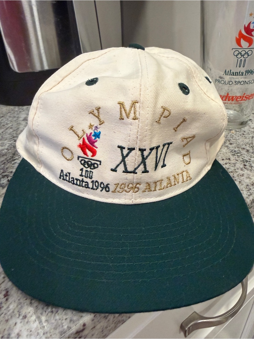 1996 Atlanta Olympics White and Dark Green Baseball Cap vintage original